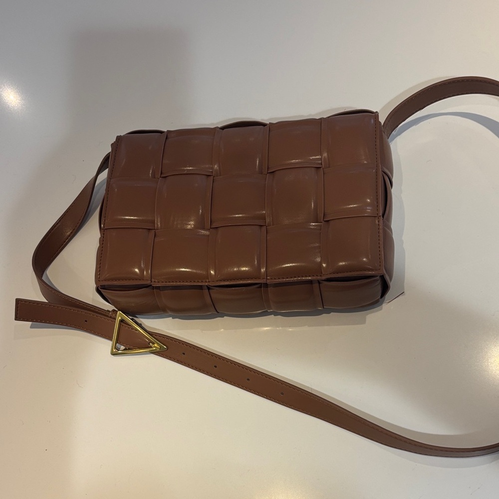 Vegan Brown Leather Crossbody Camera Bag
